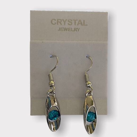 Blue Crystal Silver Dangle Hook Earring - Picture 1 of 2
